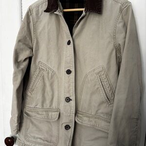 Lands' End Beige Barn Jacket with Brown Corduroy Collar Size M